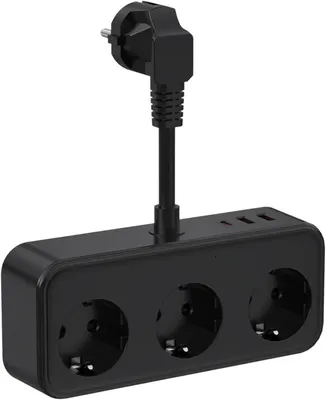 Produktbild von Steckdosenleiste mit 3 Wechselstrom-Steckdosen – 2 USB-A-Anschlüsse und 1 USB-C-Anschluss (schwarz)