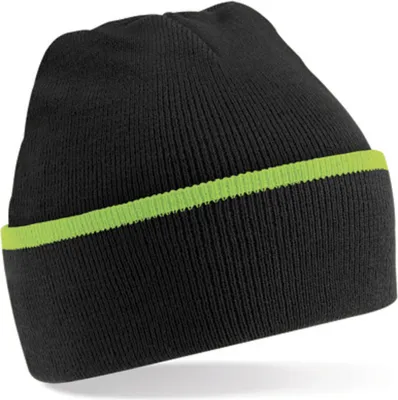 Produktbild von Beechfield B471 | Teamwear Beanie Wintermütze - Farbe: Black/Lime Green - Größe: One Size