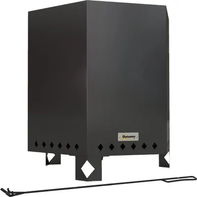 Produktbild von Feuerschale Feuerstelle Feuertonne mit Schürhaken, 45 x 38,8 x 46,5 cm, Silber Schwarz, Gartenfeuerstelle, Outdoor Feuertonne