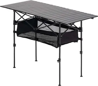 Immagine prodotto di Tavolo pieghevole da campeggio in alluminio, leggero, con altezza regolabile, ampia borsa portaoggetti, borsa da trasporto, ideale per barbecue, picnic, viaggi, colore nero
