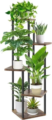 Produktbild von Famanu Blumenständer mit 5 Etagen - Holz Pflanzenregal für Garten und Balkon