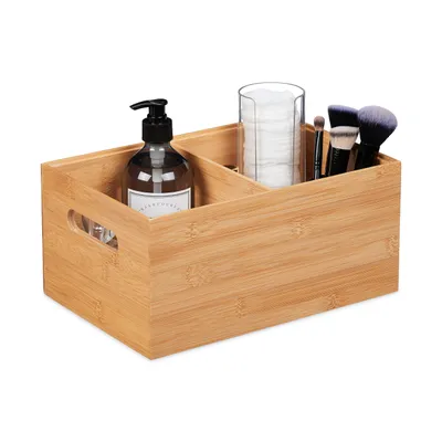 Obrázok produktu pre Relaxdays Úložná krabica z bambusu, stohovateľná, 2 priehradky, bambusová krabica bez veka, VxŠxH: 14x30x20 cm, s úchytmi, prírodná farba