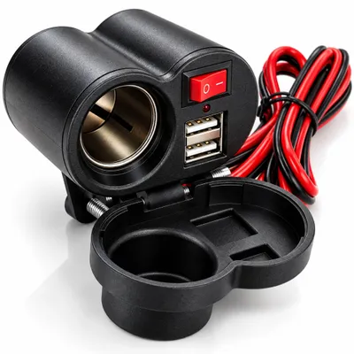 Produktbild von D72C Motorrad Steckdose 2in1 – USB Ladegerät & Zigarettenanzünder, 5V/1,5A, Wasserdicht, 12V/24V, für Motorrad & Roller