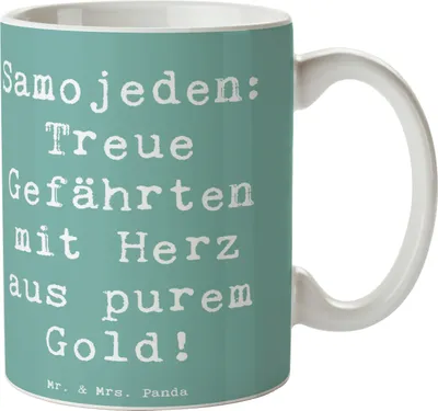 Produktbild von Mr. & Mrs. Panda Trinkbecher Spruch Samojede Herz - Meeresbrise - Geschenk, Kaffeebecher, Kaffeetasse, schöne tasse, Samojeden, weißes Fell, verspielte Natur, Hunde