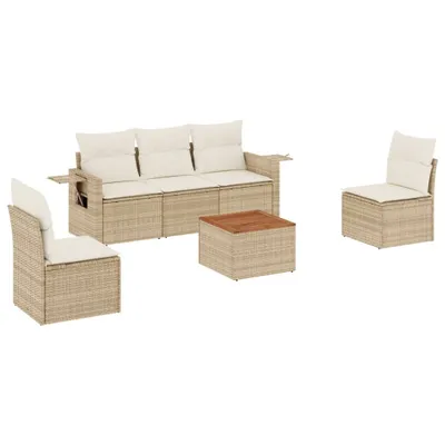 Produktbild von Modulares Garten-Sofaset, 6-teilig, mit Stauraum, wasserabweisendem Beutel, Poly Rattan, Akazienholz, Beige/Cremeweiß, UV-beständig