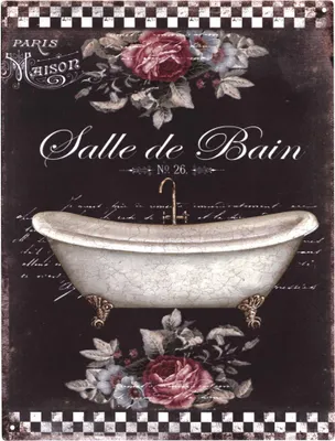 Zdjęcie produktu dla Moritz Deko blaszany znak Salle de Bain wanna łazienka metalowy znak retro vintage design do dekoracji dekoracja ścienna