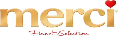 The image displays the brand logo and slogan for Merci Finest Selection chocolates.