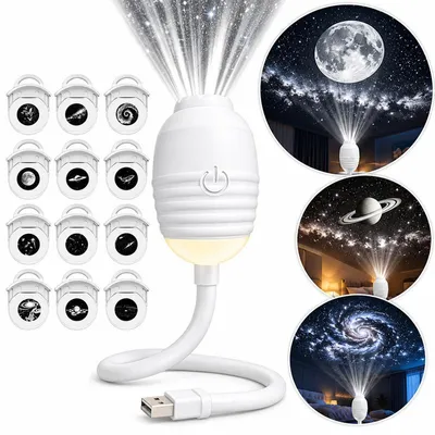 Produktbild von Sternenhimmel Projektor, Nachtlicht, 2 in 1 USB Galaxy Projector mit 12 Projektionsscheiben, galaxie projektor für Erwachsene Kinder