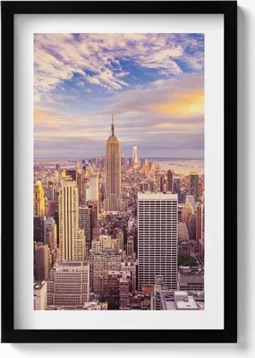 Produktbild von New Yorker Sonnenuntergang– Wandbild mit Rahmen – Gerahmtes Bild  – Wanddekoration – 40x60 cm –  Schwarz
