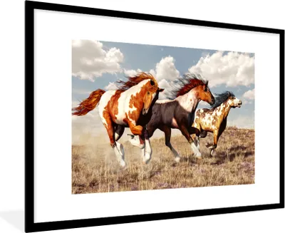 Produktbild von MuchoWow® MuchoWow® Gerahmtes Poster Pferde - Tiere - Gras - Fell 90x60 cm - Poster mit zchwarzem Bilderrahmen - Wanddekoration - Fotos