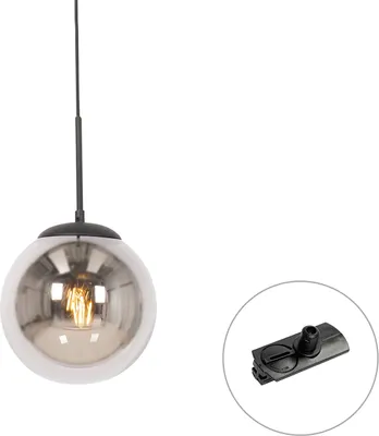 Produktbild von QAZQA Professional - Art Deco Art-Deco-Hängeleuchte schwarz mit Rauchglas inkl. Schienenadapter 1-phasig - Iconic Flore I Wohnzimmer I Schlafzimmer - Stahl Kugel I Kugelförmig - LED geeignet E27