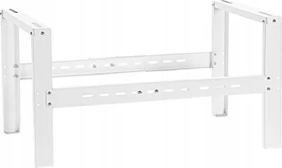 A white metal stand for an air conditioning unit.