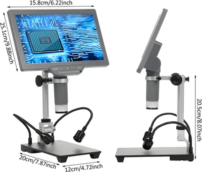 Produktbild von Digitales Mikroskop mit 10,1'' IPS-Bildschirm TV Digitales Mikroskop für elektronische Reparatur Mikroskop mit IR-Fernbedienung, USB-Kabel, Basis und Metallhalterung