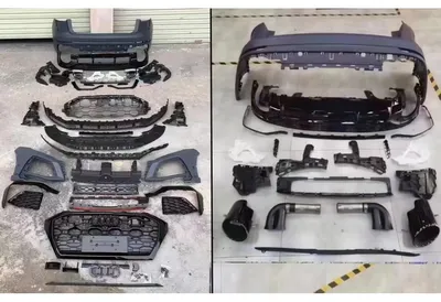 Productafbeelding van Bodykit voor Audi Q8 SUV, modeljaren 2018-2023, met RS-design: bumperset, grill en uitlaatpijpen.