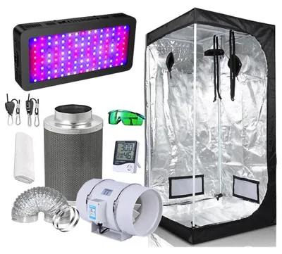 Produktbild von Growzelt-Komplettset - Hydroponisches Anbausystem - LED-Pflanzenlampe - Hoher PPFD - 50 x 50 x 100 cm - Aluminium