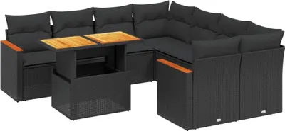 Produktbild von vidaXL 9-tlg. Garten-Sofagarnitur mit Kissen Schwarz Poly Rattan