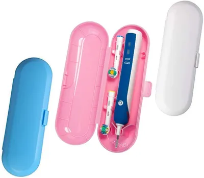 Produktbild von 3-teiliges Set aus Reiseschutzhüllen und Ersatzbürstenköpfen für elektrische Zahnbürsten, Reiseetui/Zahnbürstenbox für elektrische Zahnbürsten – weiß, blau, rosa