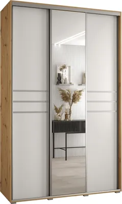 Produktbild von MEBLE KRYSPOL Cannes 11 Schrank mit 3 Schiebetüren - 205,2x160x45 cm - Artisan Weiß Silber