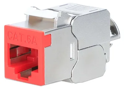 Produktbild von Intellinet 791311, Flach, Rot, Edelstahl, RJ-45, Weiblich, 10GBase-T, Gold