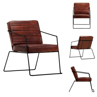 Image de vidaXL Fauteuil marron foncé cuir véritable - Fauteuil