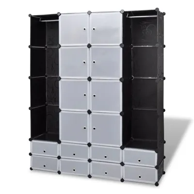 Obrázek produktu pro Modulární skříň s 18 přihrádkami černobílá 37 x 146 x 180,5 cm