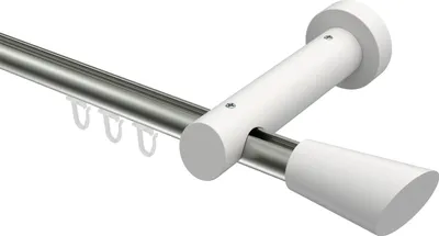 Produktbild von Interdeco Innenlaufstange / Gardinenstange mit Innenlauf Edelstahl-Optik / Weiß, Typ Talent Bero (Konus Schräge), 20 mm Ø 1-läufig, 200 cm