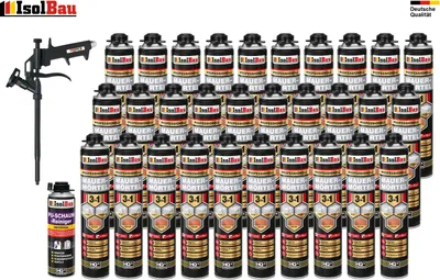 Mauermörtel 30 x 750ml SET Teflon Schaumpistole Reiniger Montageschaum PU Mörtel