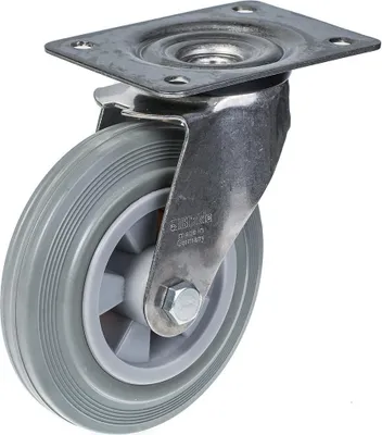 Produktbild von 160mm 6" Edelstahl-Rolle grau Gummi, drehbar, 135kg