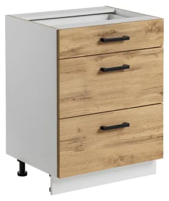 Image de Meuble bas de cuisine avec 3 tiroirs "Rita" - Naturel/Blanc - L 60 x H 82 cm