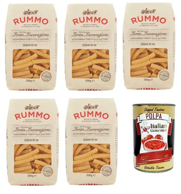 Produktbild von Rummo Sedani n° 68 Pasta Lenta Lavorazione Teigwaren aus Hartweizengrieß Bronze-Zeichnung 5x 500g + Italian Gourmet polpa 400g