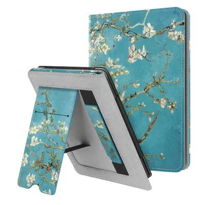 Produktbild von Fintie Hülle kompatibel für 6" Kindle Paperwhite (10. Generation-2018/ alle Alter 6 Zoll Kindle Paperwhite) - Kickstand Schutzhülle mit Kartenfach Handschlaufe und Auto Sleep/Wake, Mandelblüten