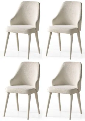 Productafbeelding van Set van 4 moderne witte stoelen, bekleed met textiel, met een kunststof frame, geschikt voor de eetkamer