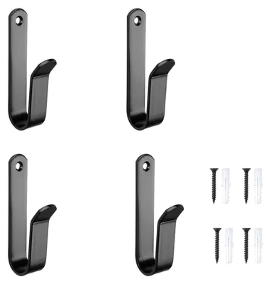 4 Kleiderhaken zum Schrauben, Wandhaken, schwarz, Stahl