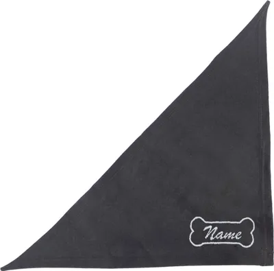 Produktbild von Besticktes Hundehalstuch Schwarz 65 cm mit Motiv Knochen + Hundename 100 % Baumwolle waschbar