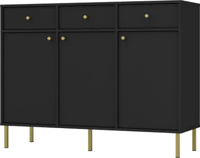 Obrázok produktu pre Selsey Oktio - Príborník 3-dverový s 3 zásuvkami, čierno-grafitový, 125 cm