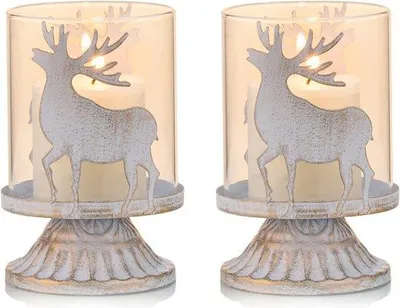 Produktbild von Antike Metallene Leuchterständer - Distressiert - Set aus 2 - Hirsch
