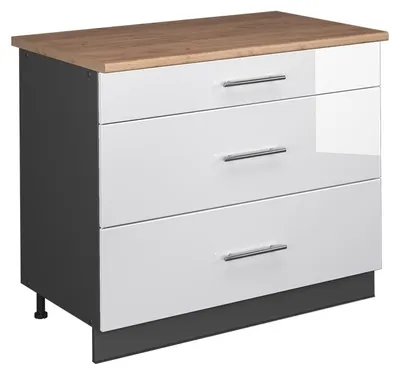 Zdjęcie produktu dla Szafka dolna Vicco Fame-Line Biały wysoki połysk/Antracyt 100 cm, BP Dąb, Model 62028