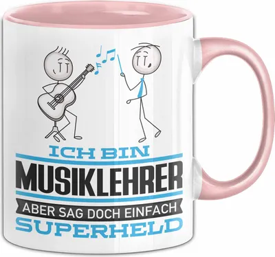 Produktbild von Musiklehrer Geschenk Tasse Ich Bin Musiklehrer Aber Sag Doch Einfach Superheld Lustige Geschenkdiee für Musiklehrer Kaffee-Becher (Rosa)