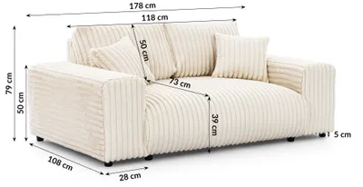 Produktbild von Mollis - Sofa 2 Sitzer aus Hellbeige Plüschcord mit schöner Sitzkomfort