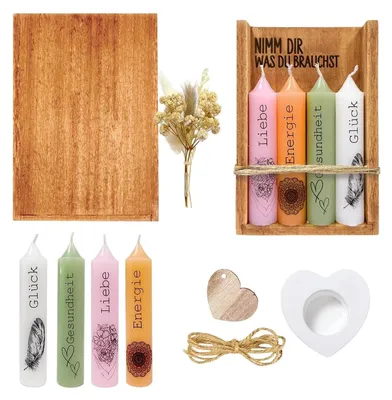 Imagen del producto de Conjunto de velas relajantes y sin aroma, con caja de almacenamiento de madera