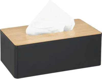 Produktbild von Famanu Serviettenbox mit Bambusdeckel - Schwarz/Natur