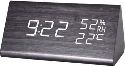 Productafbeelding van Houten LED-wekker met vochtigheids- en temperatuursensor, 3 alarmsets, 3 helderheidsniveaus, geschikt voor de slaapkamer (donker hout)