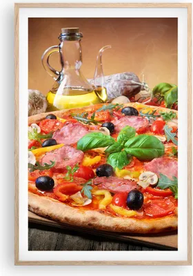 Produktbild von Gerahmtes Poster - Rahmen in heller Eiche - Pizza Käse Tomaten - 61x91,5 cm - Wand Bild - Wanddeko - Wandbilder - Wandposter - Bilderrahmen - Bilder - Kunstdruck - Wandbild - P2NPA61x91-4024
