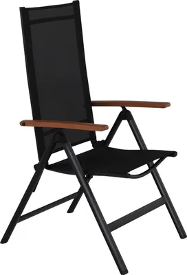 Immagine prodotto di Sedia da giardino Lamira, sedia da posizione, nera e braccioli in teak.
