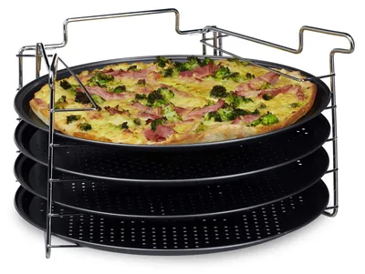 Produktbild von Pizzablech Pizzaplatte Backblech - Rund - 4 Stück - 32 x 32 cm - Anthrazit - Antihaftbeschichtung