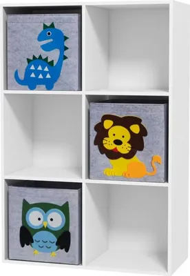 Immagine prodotto di Fortuna Lai Scaffale per bambini Scaffale per libri con 3 contenitori Scaffale per giocattoli Scaffale per cameretta dei bambini Bianco+grigio 61,8 x 29,9 x 91,5 cm