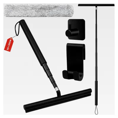 Produktbild von Teleskop Duschabzieher Schwarz, Abzieher für Dusche mit 30-120cm Teleskopstiel, Bodenabzieher & Wasserschieber für Badezimmer, Dusche und Fensterreinigung