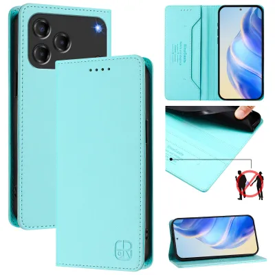 Produktbild von Lederhülle für ZTE Blade V80 Design/V80 Vita/nubia V80 Design Hülle Flip Brieftasche Kartenfächern Ständer Schutzhülle Türkis