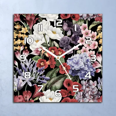 Produktbild von Deko Glasuhr Wanduhr 30x30 Blühende Blumen Quarz Küchenuhr Bürouhr