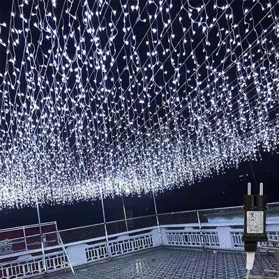 Obrázok produktu pre Jiubiaz 10m LED Icicle Vianočné záhradné opony, studená biela